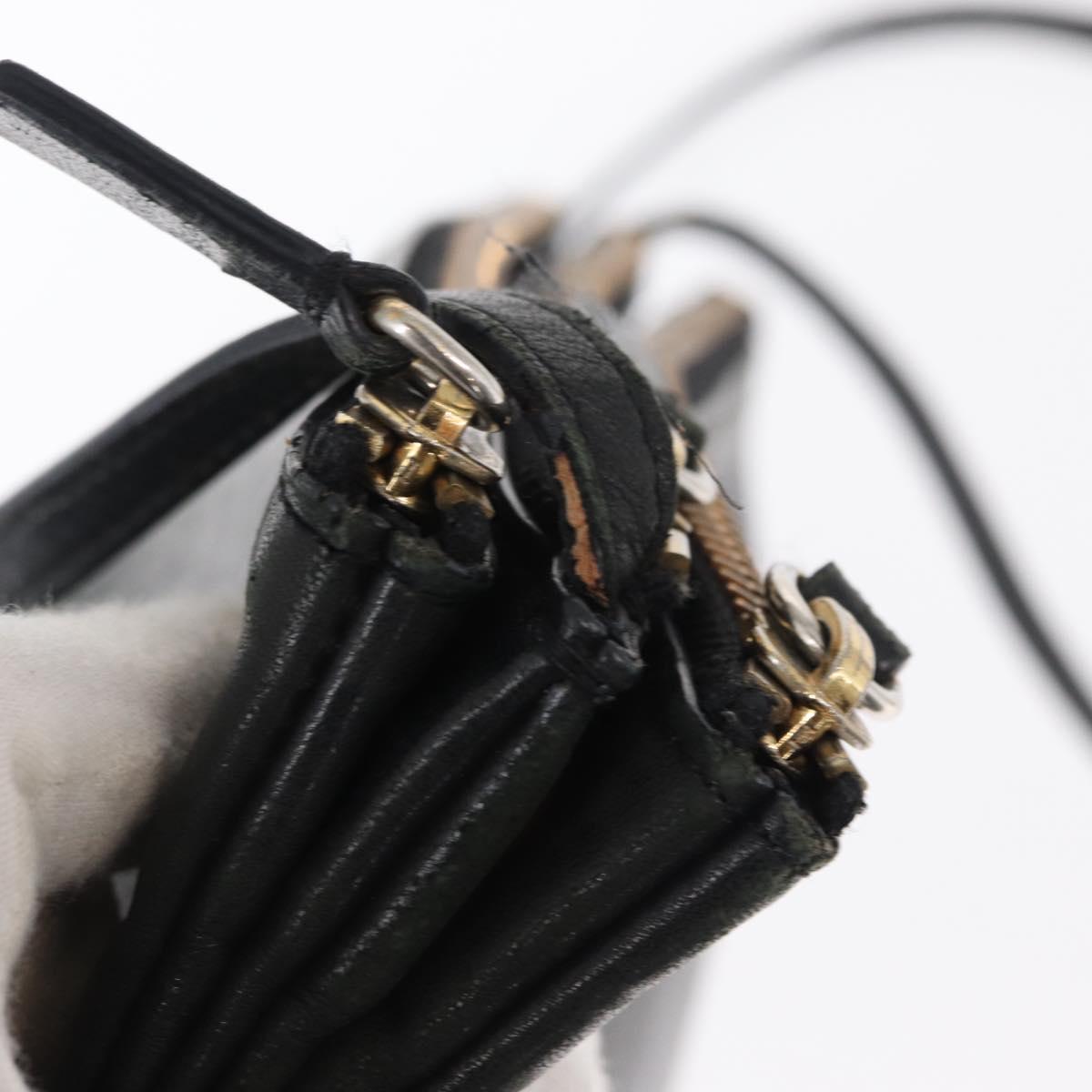 CELINE Trio Small Shoulder Bag Leather Black Gold Auth bs31212