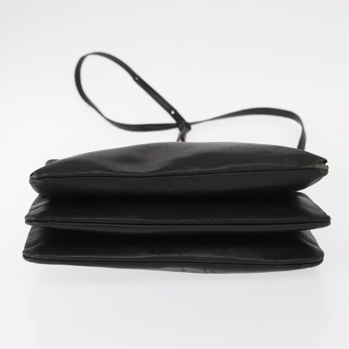 CELINE Trio Small Shoulder Bag Leather Black Gold Auth bs31212