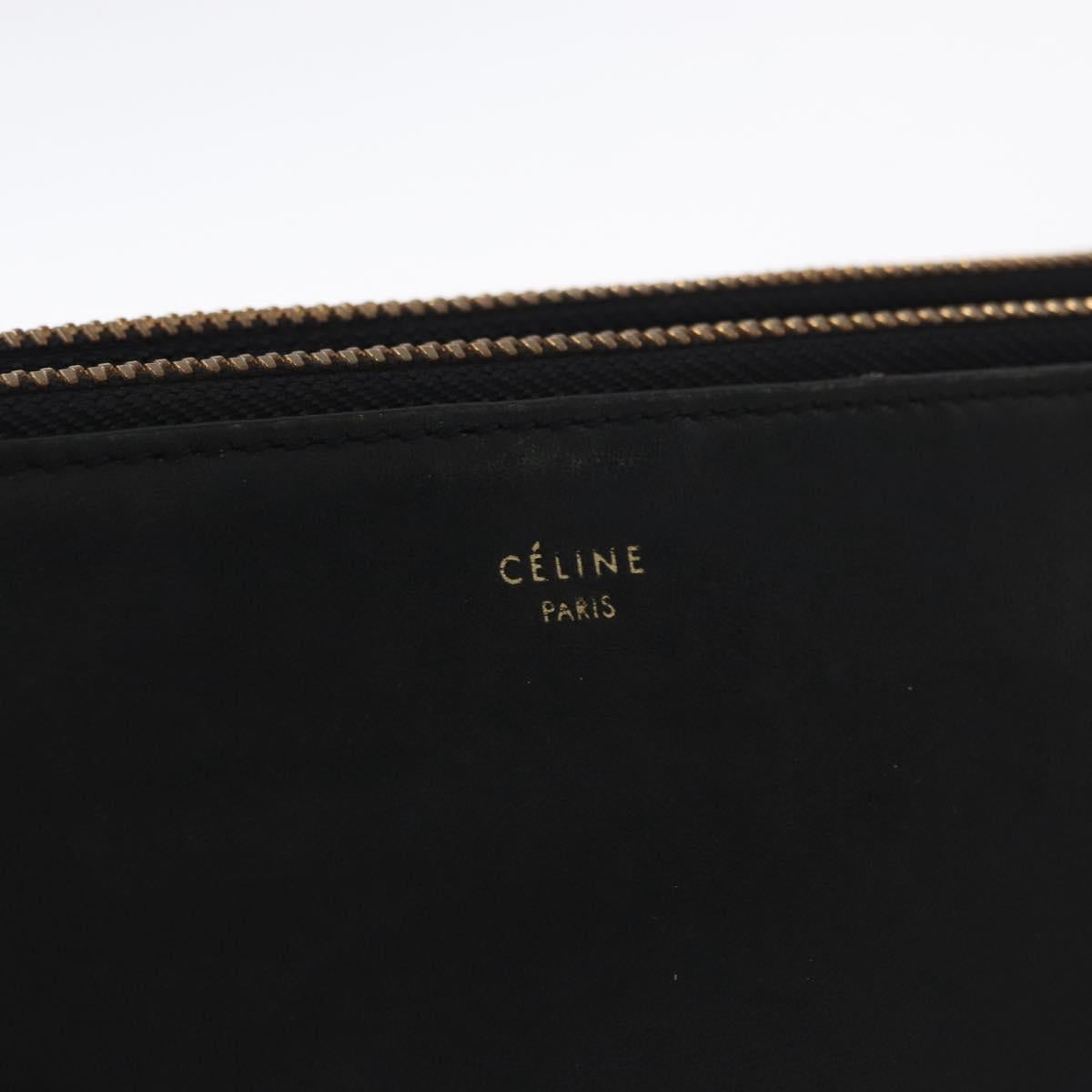 CELINE Trio Small Shoulder Bag Leather Black Gold Auth bs31212