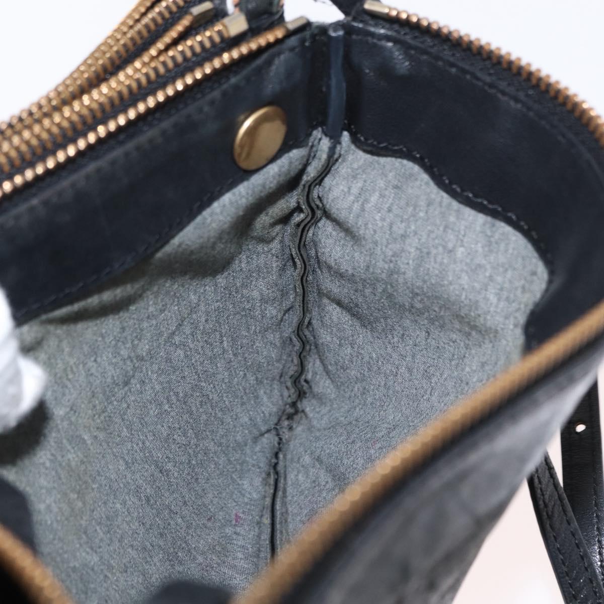 CELINE Trio Small Shoulder Bag Leather Black Gold Auth bs31212