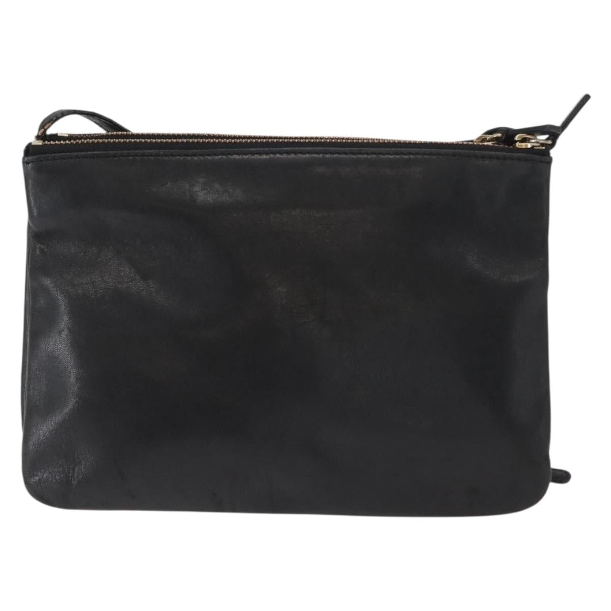 CELINE Trio Small Shoulder Bag Leather Black Gold Auth bs31212