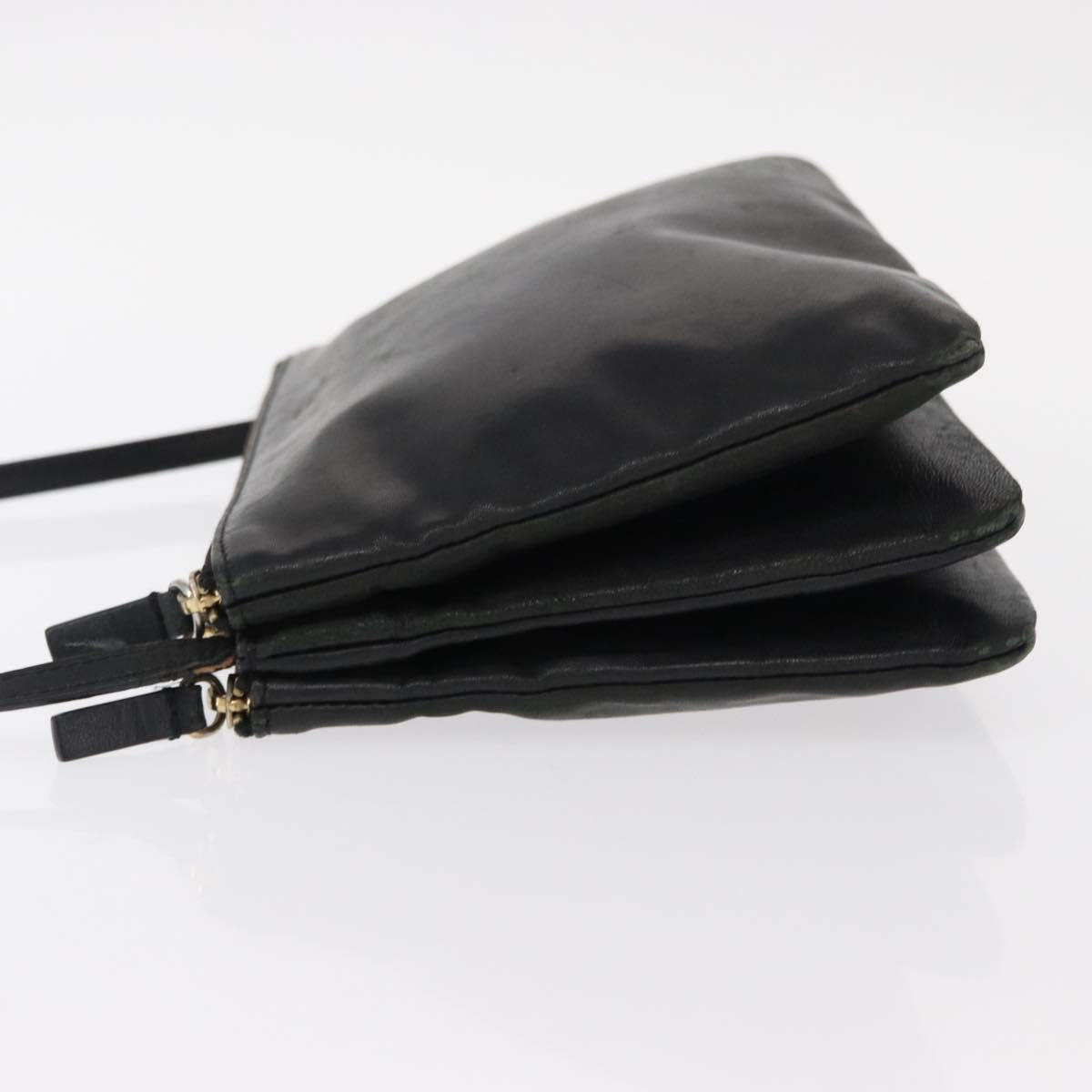 CELINE Trio Small Shoulder Bag Leather Black Gold Auth bs31212