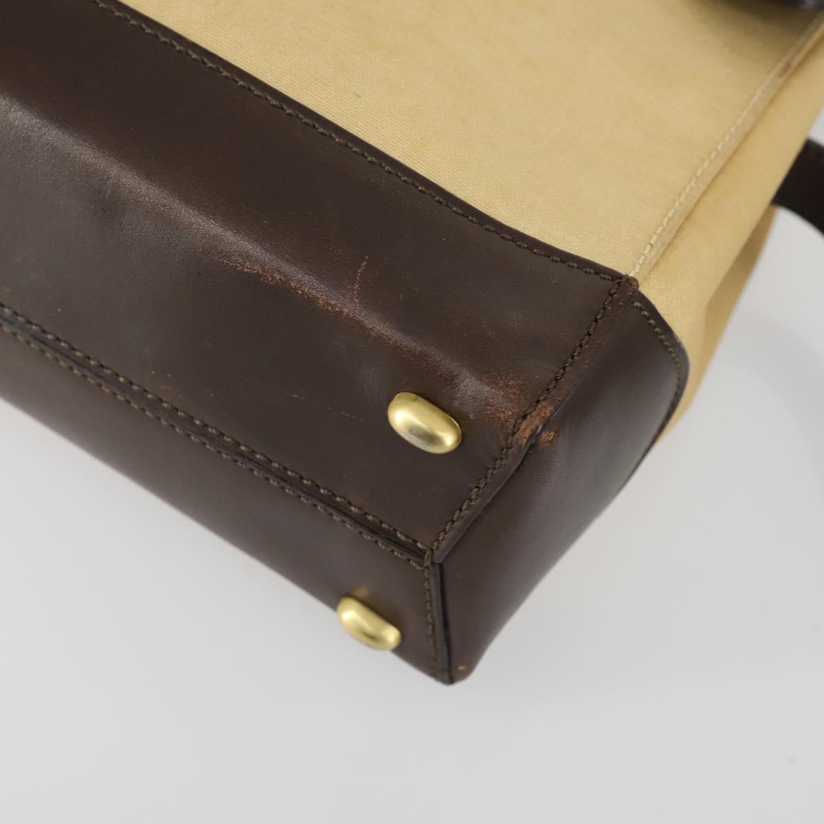 CELINE Shoulder Bag Nylon Leather Brown Gold Auth bs31215