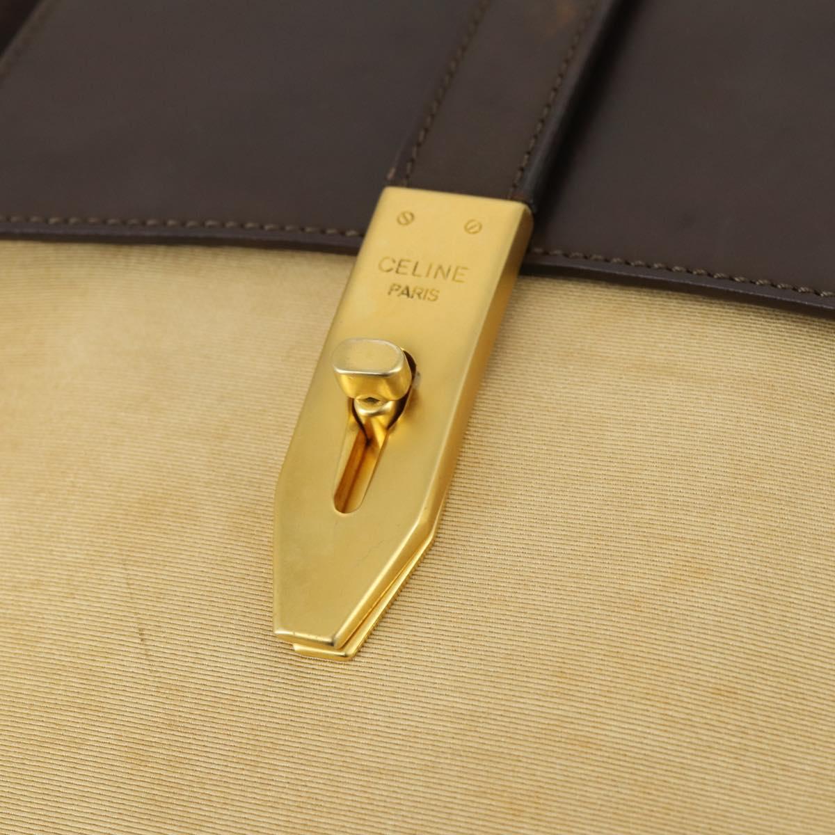 CELINE Shoulder Bag Nylon Leather Brown Gold Auth bs31215