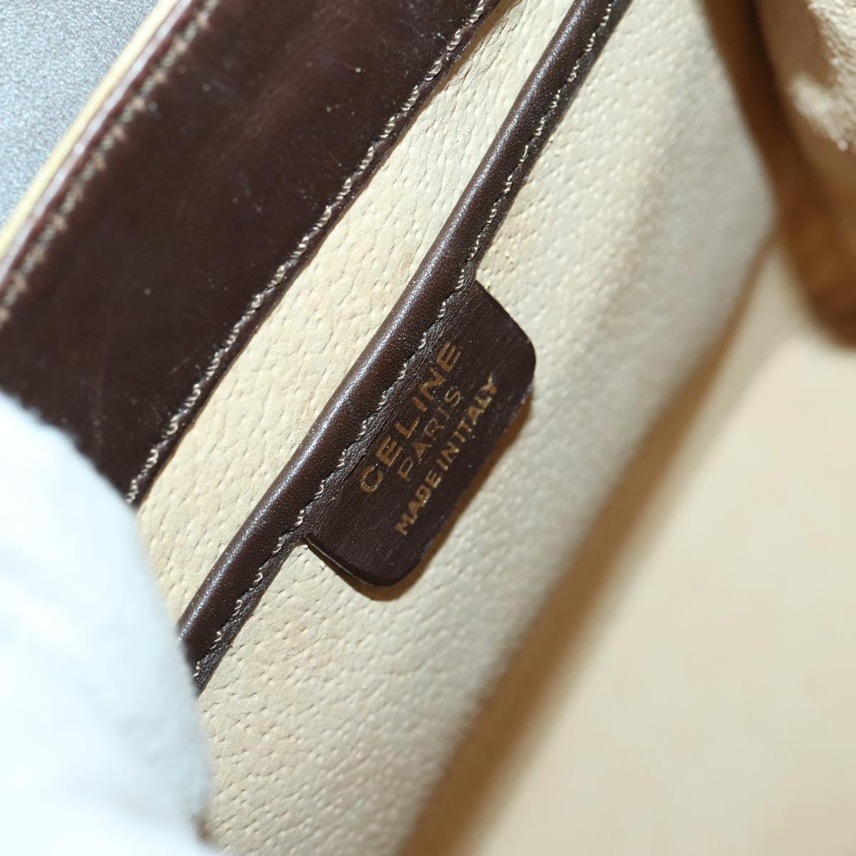 CELINE Shoulder Bag Nylon Leather Brown Gold Auth bs31215