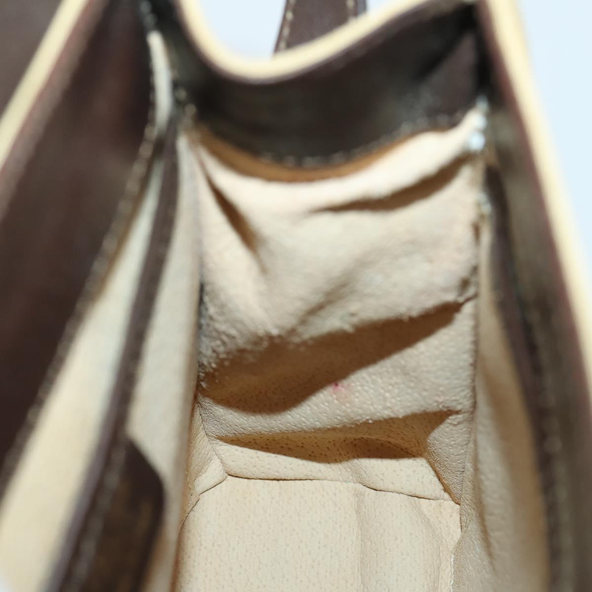 CELINE Shoulder Bag Nylon Leather Brown Gold Auth bs31215