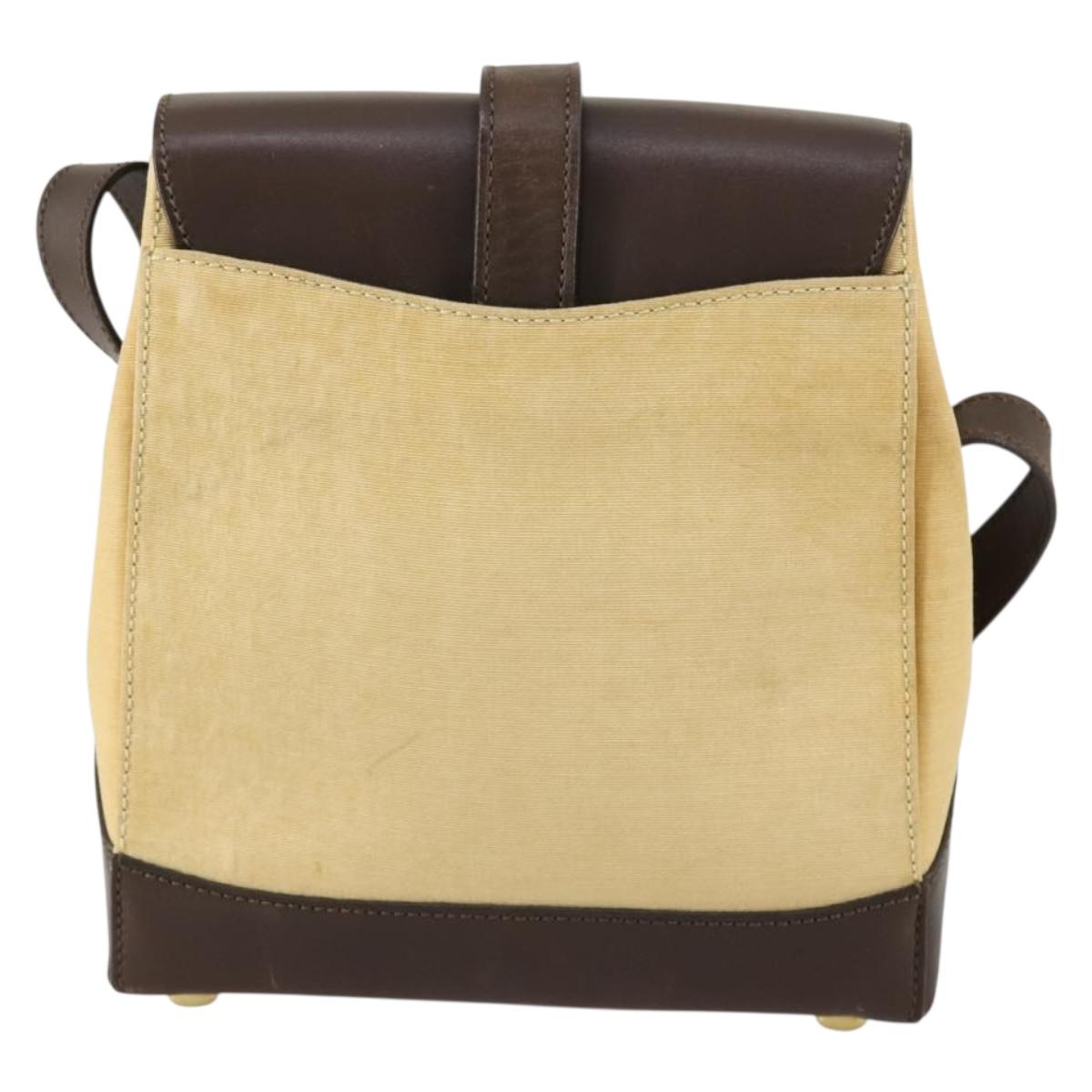 CELINE Shoulder Bag Nylon Leather Brown Gold Auth bs31215