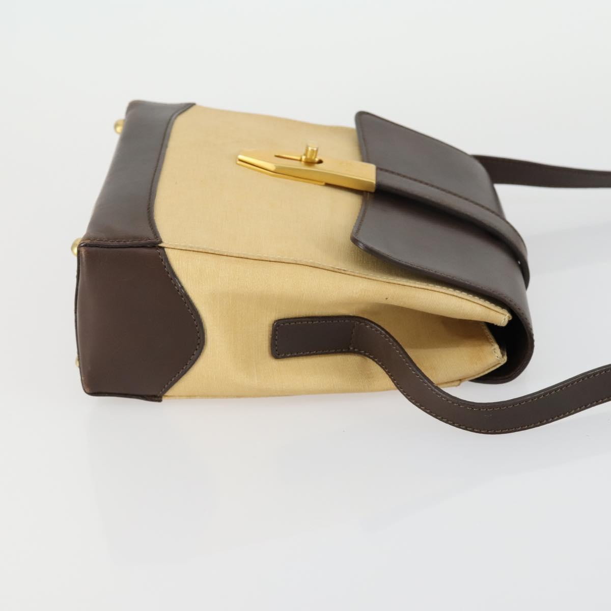 CELINE Shoulder Bag Nylon Leather Brown Gold Auth bs31215