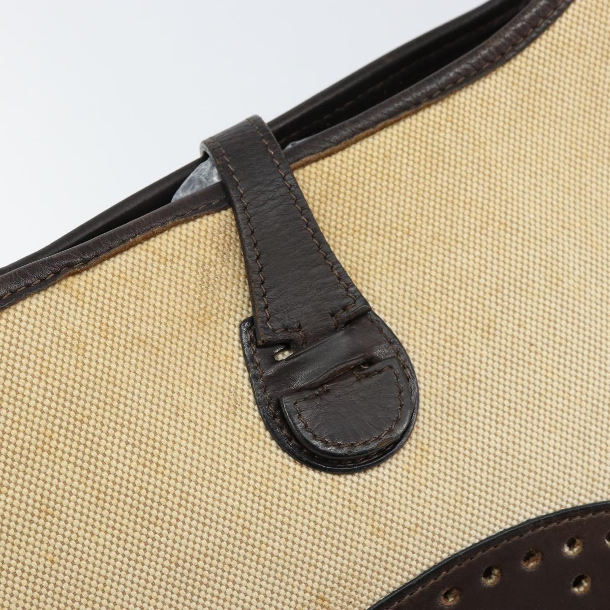HERMES Evelyn 2 PM Shoulder Bag Leather Canvas Beige Gold Auth bs31216