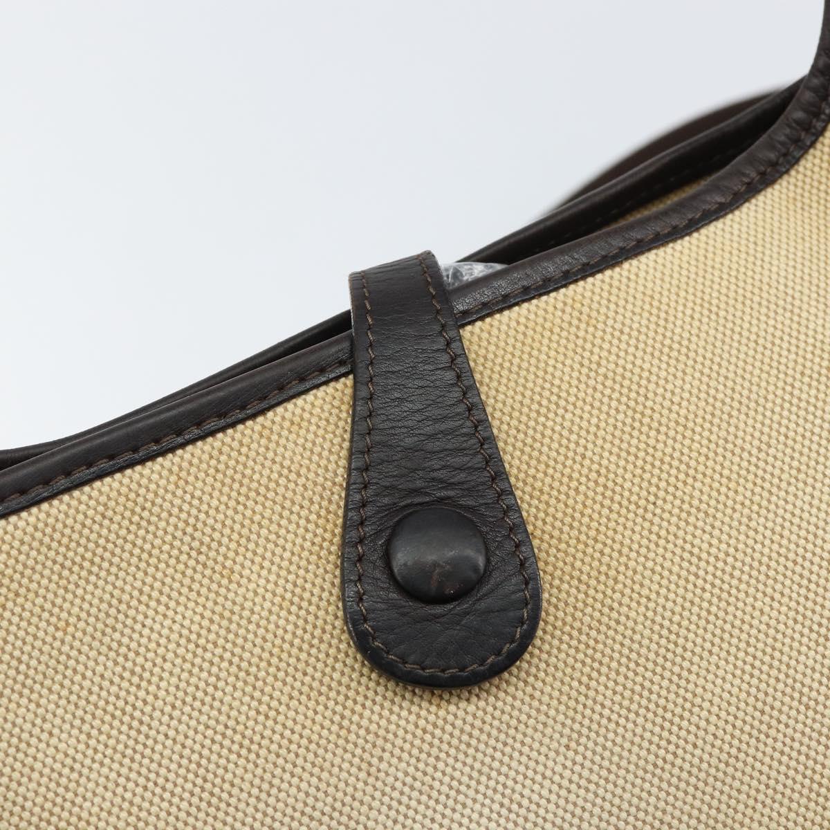 HERMES Evelyn 2 PM Shoulder Bag Leather Canvas Beige Gold Auth bs31216