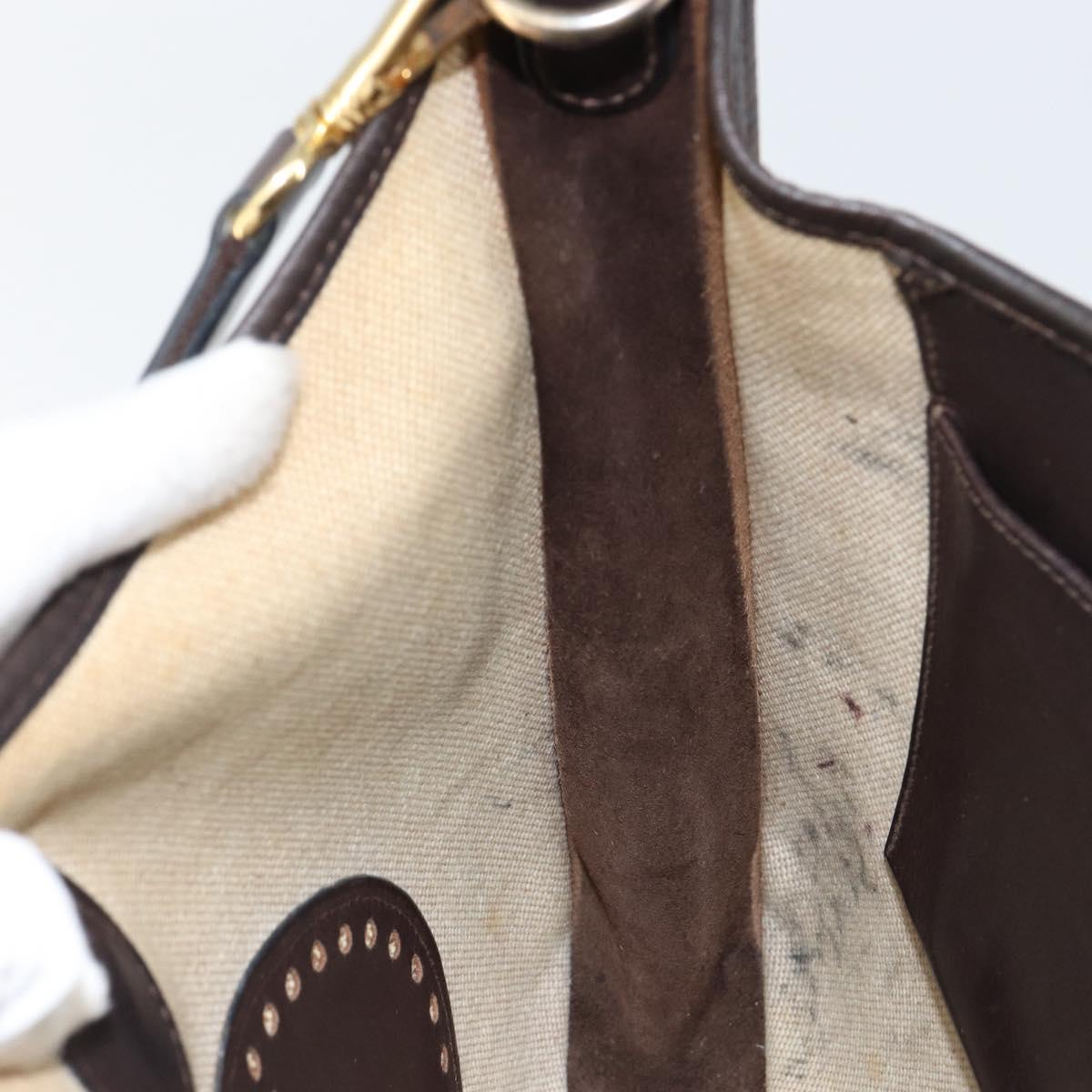 HERMES Evelyn 2 PM Shoulder Bag Leather Canvas Beige Gold Auth bs31216