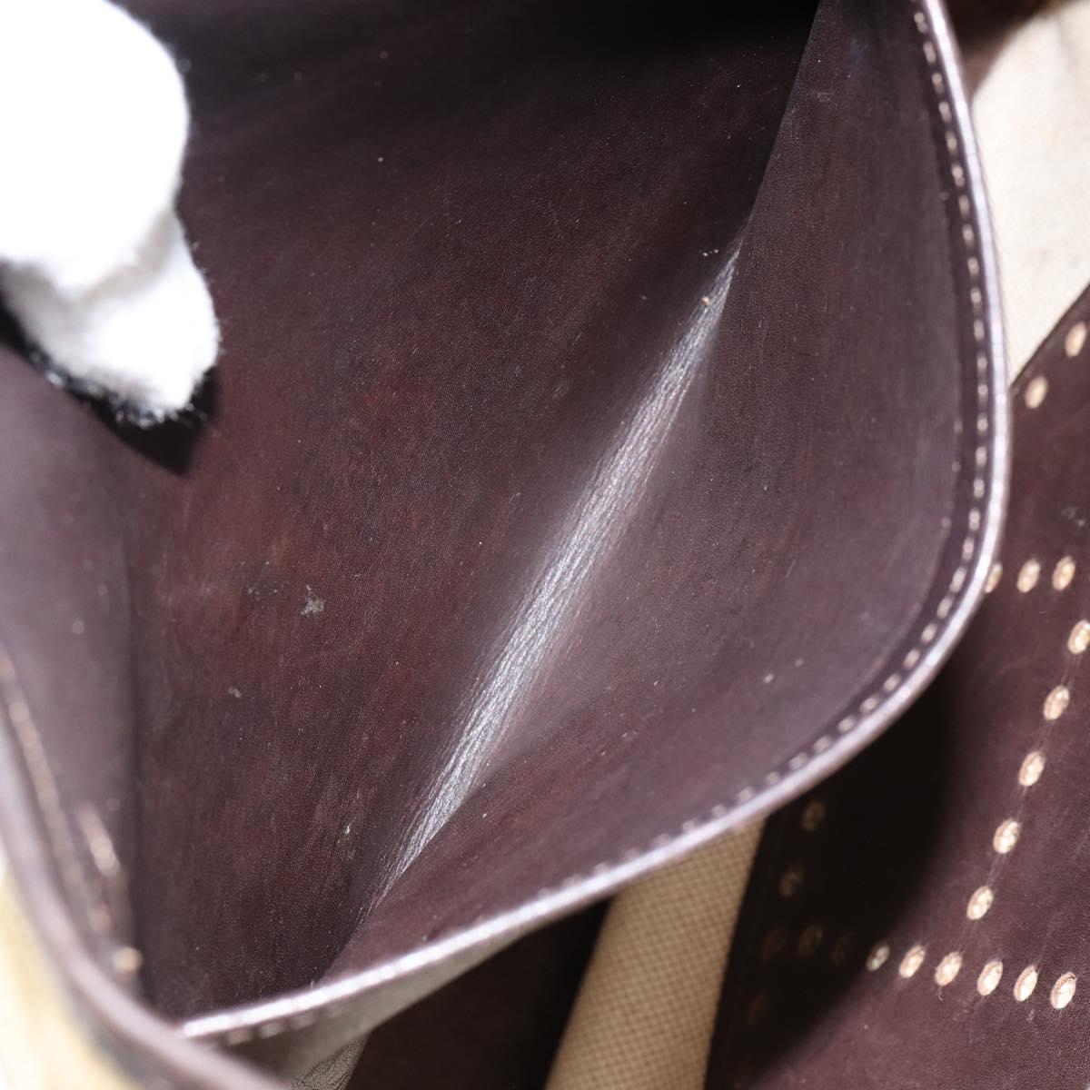 HERMES Evelyn 2 PM Shoulder Bag Leather Canvas Beige Gold Auth bs31216