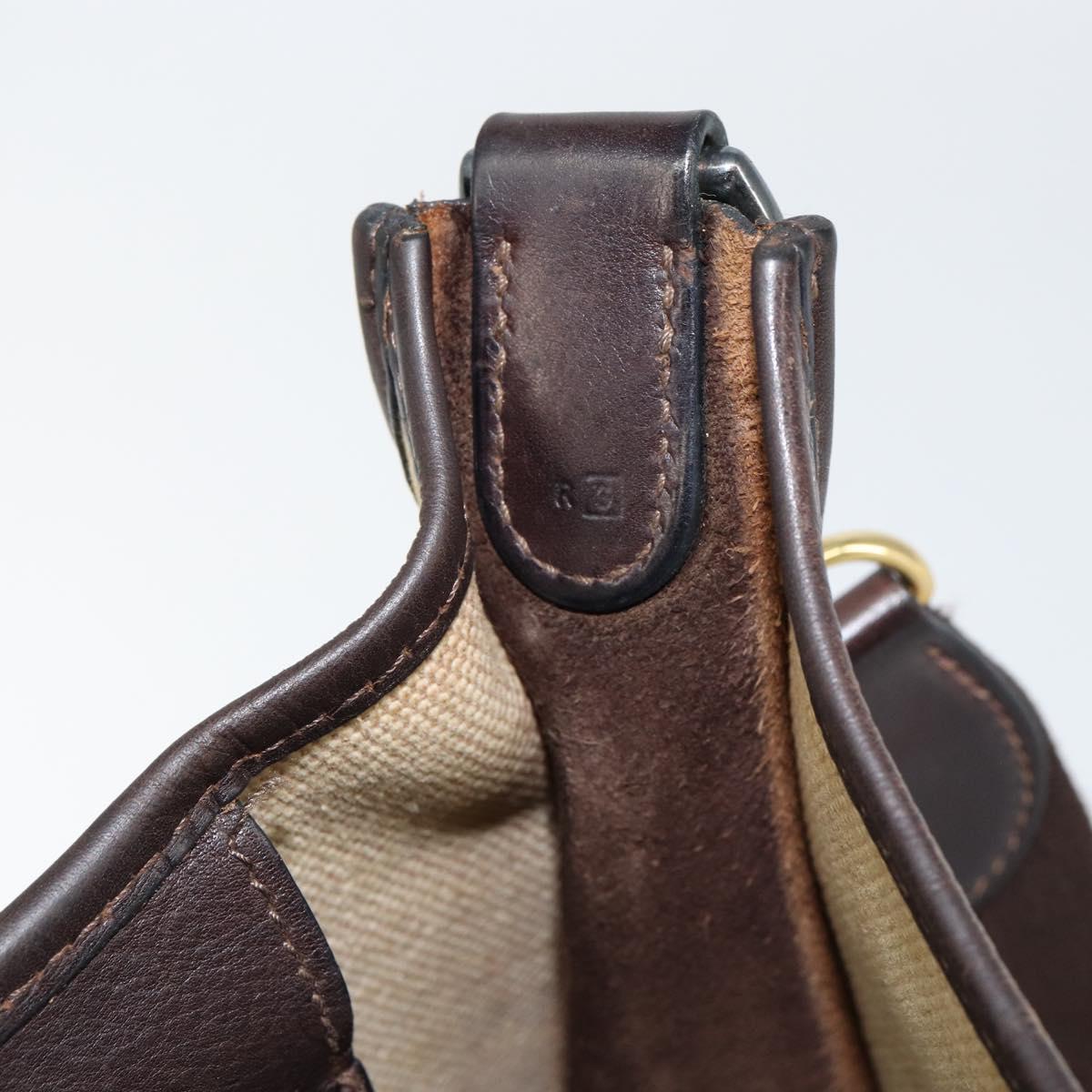 HERMES Evelyn 2 PM Shoulder Bag Leather Canvas Beige Gold Auth bs31216