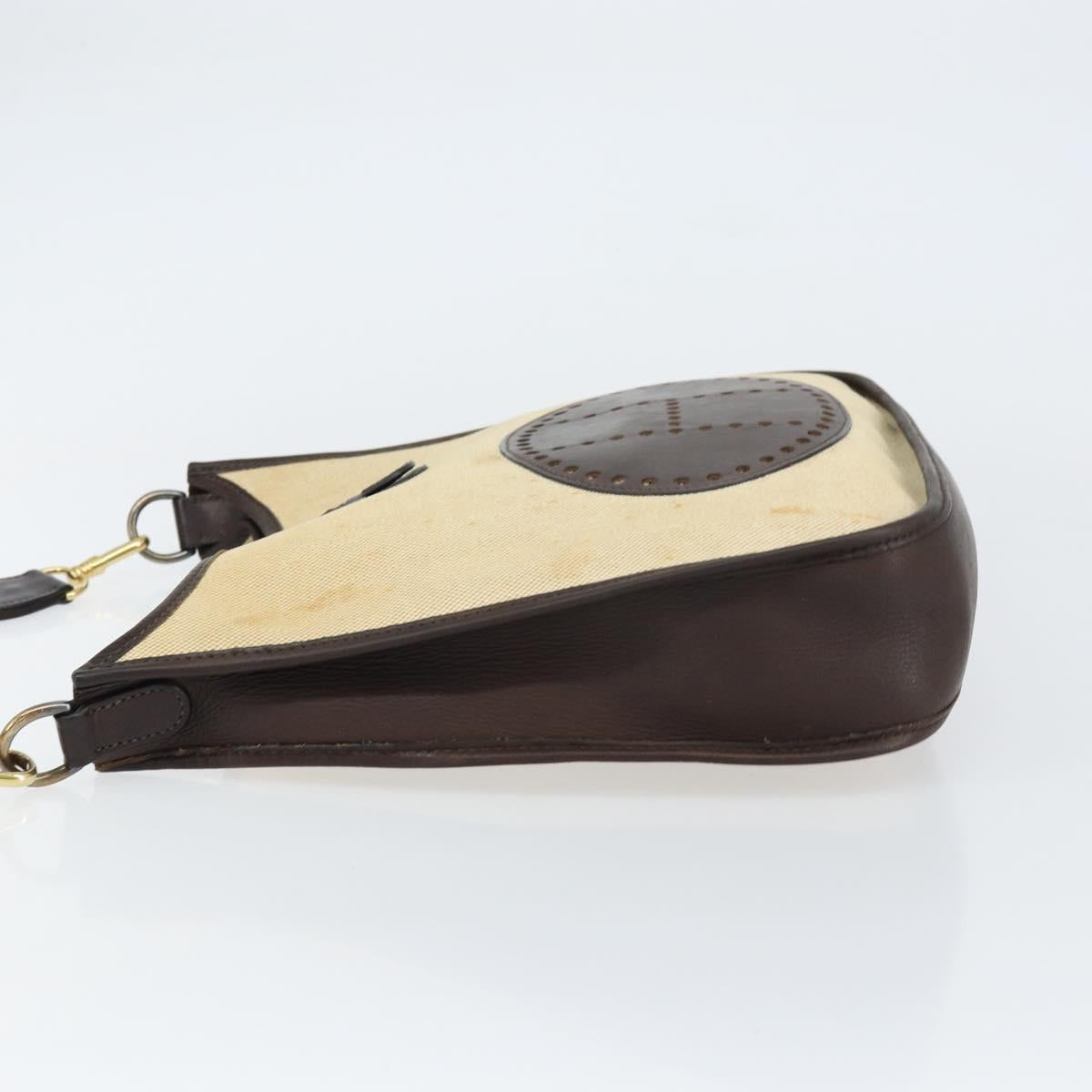 HERMES Evelyn 2 PM Shoulder Bag Leather Canvas Beige Gold Auth bs31216