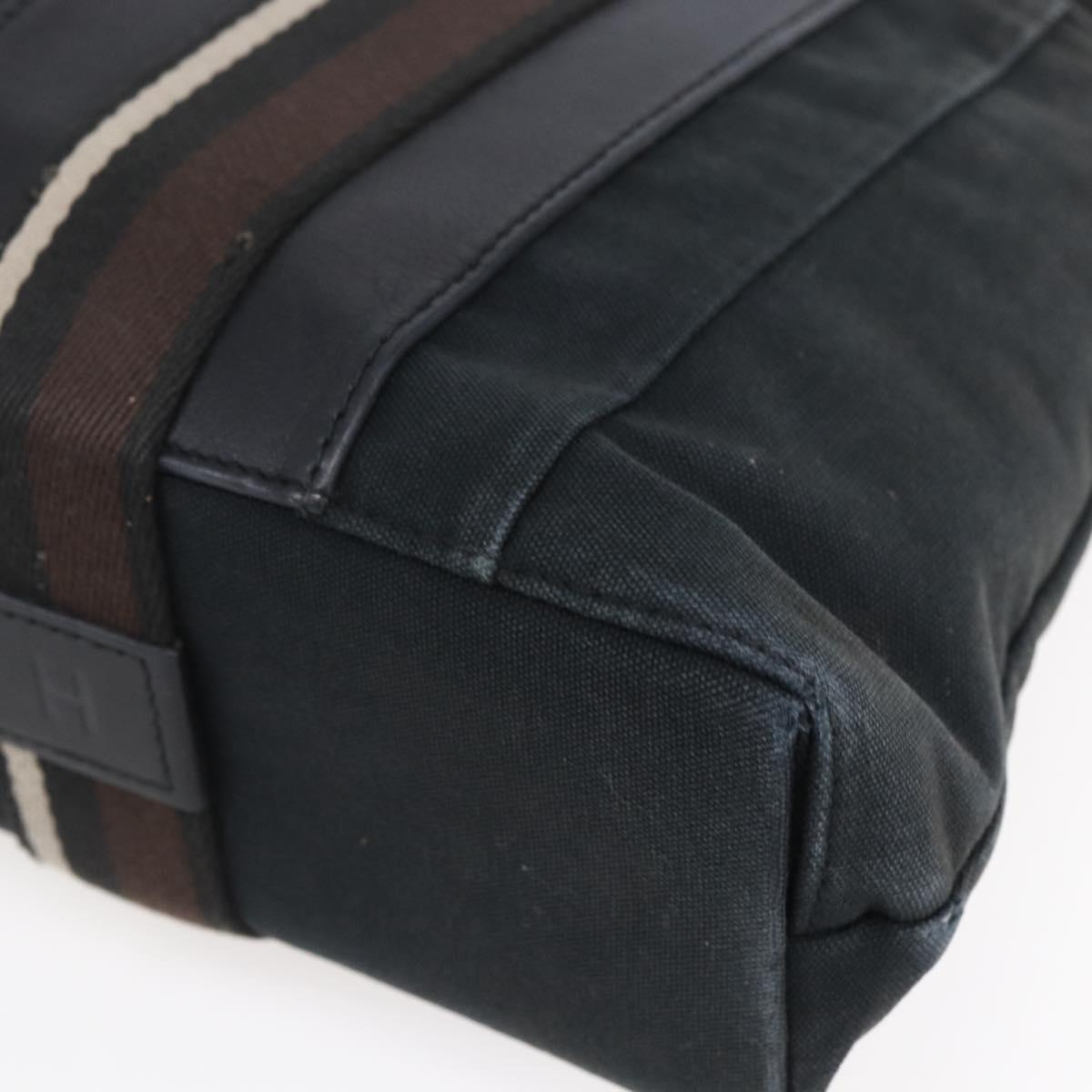 HERMES Toroca Horizontal MM Hand Bag Canvas Black Brown Auth bs31217