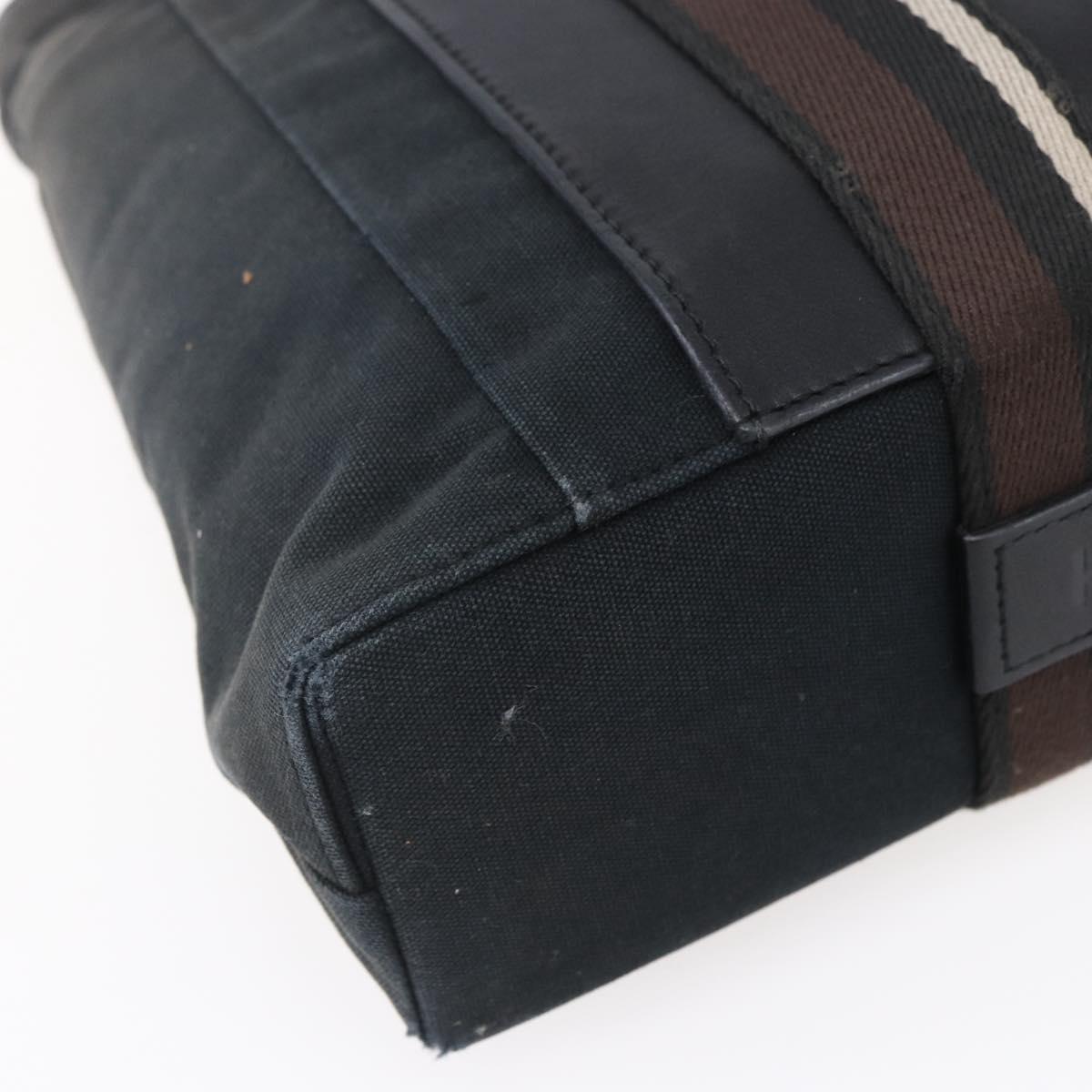 HERMES Toroca Horizontal MM Hand Bag Canvas Black Brown Auth bs31217