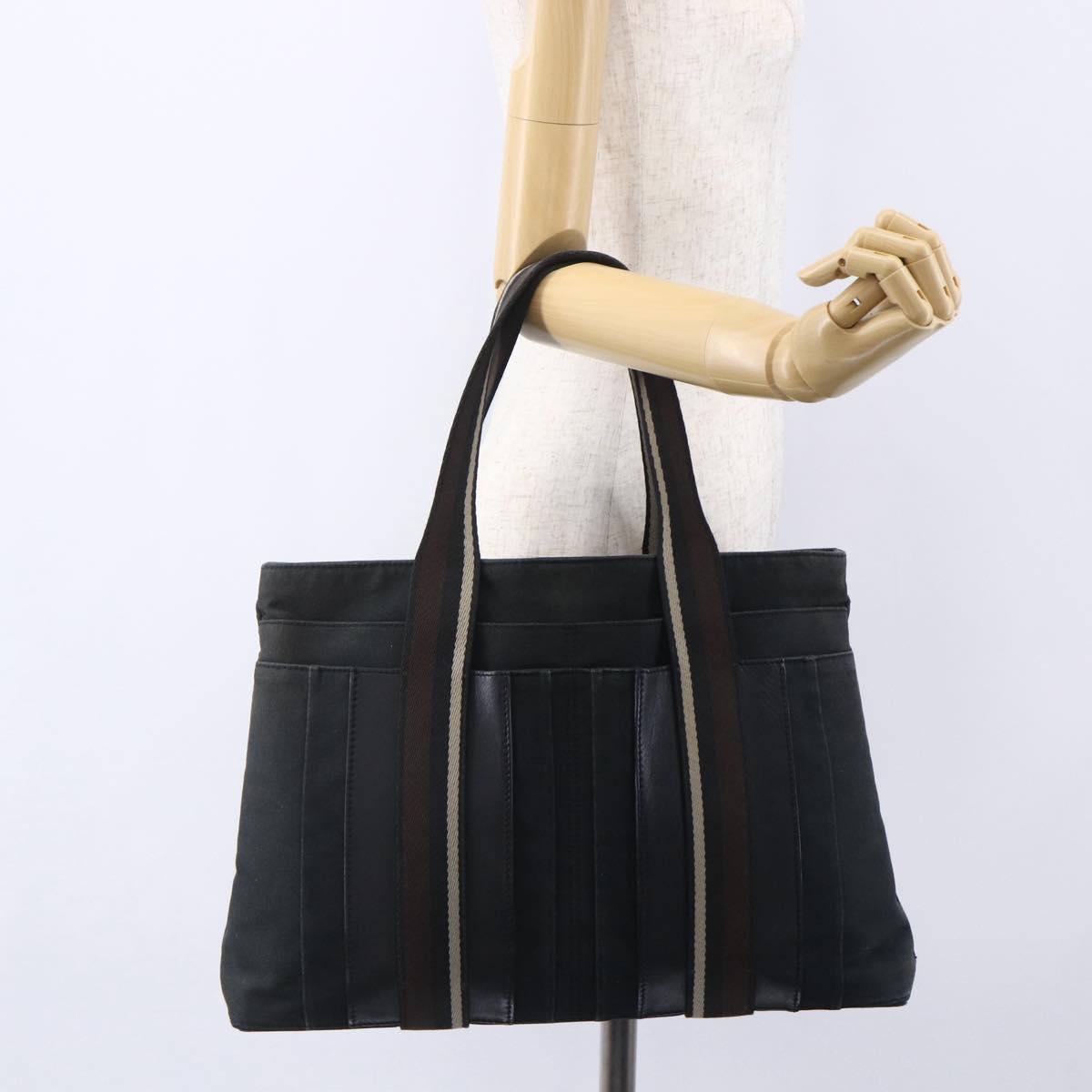 HERMES Toroca Horizontal MM Hand Bag Canvas Black Brown Auth bs31217
