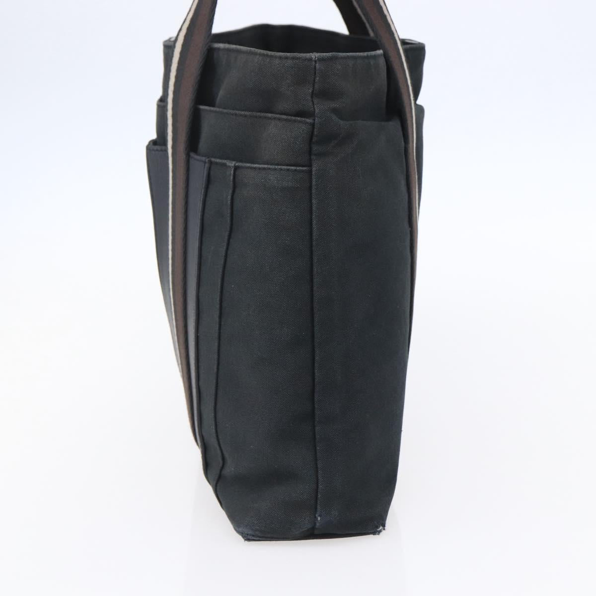 HERMES Toroca Horizontal MM Hand Bag Canvas Black Brown Auth bs31217