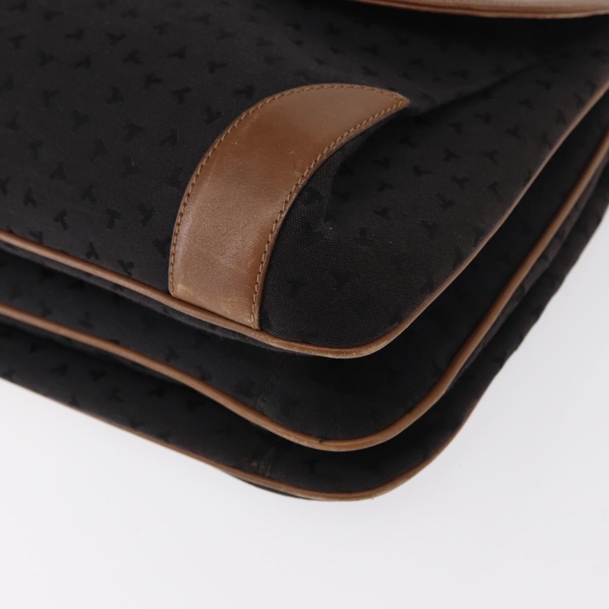 TIFFANY&Co. Hand Bag Canvas Leather Black Gold Auth bs31218