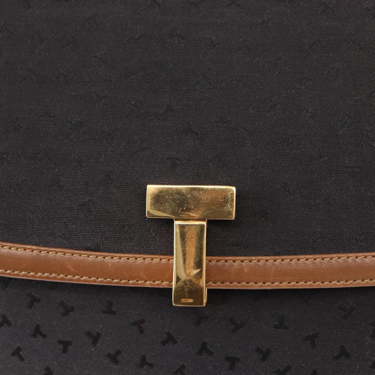 TIFFANY&Co. Hand Bag Canvas Leather Black Gold Auth bs31218