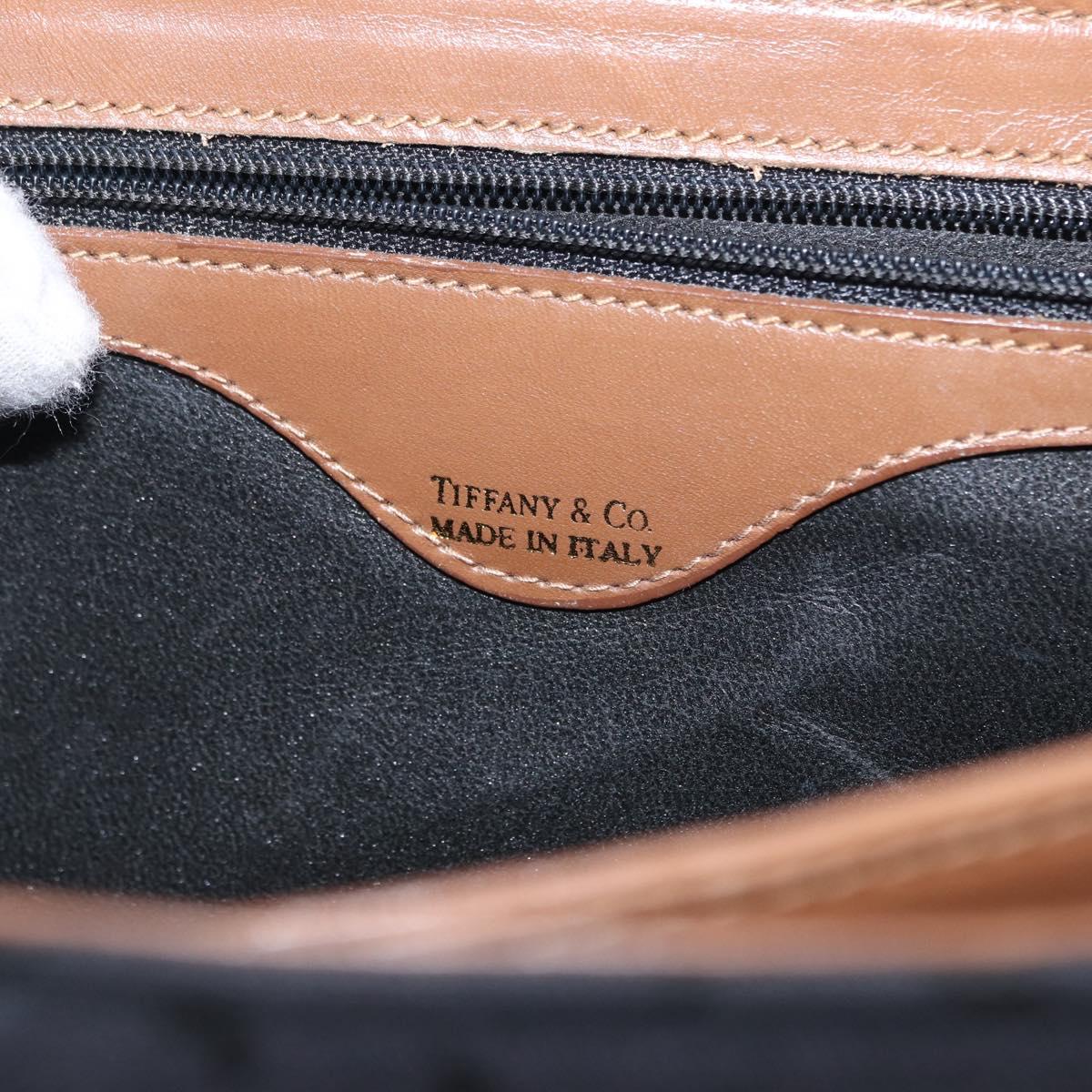 TIFFANY&Co. Hand Bag Canvas Leather Black Gold Auth bs31218