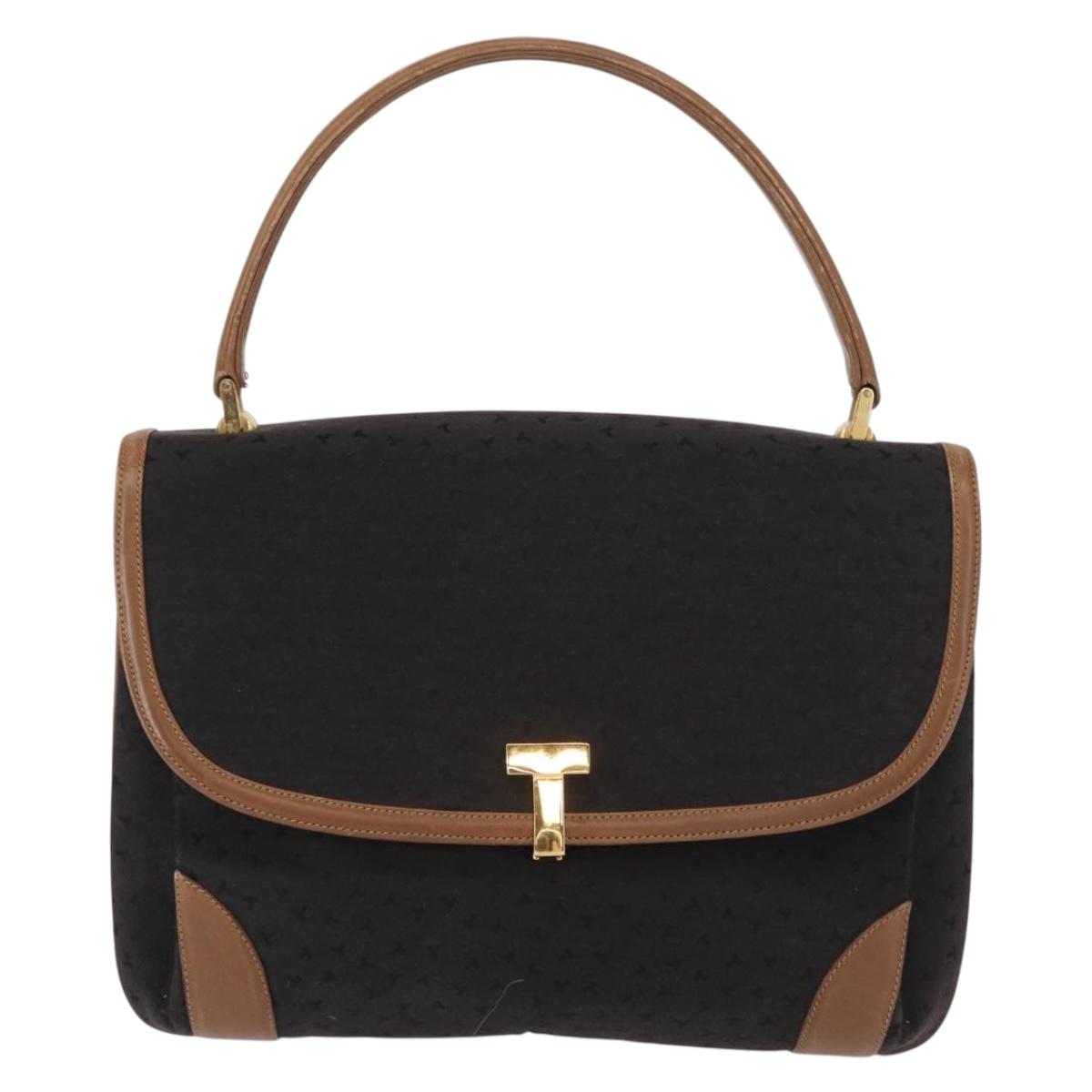 TIFFANY&Co. Hand Bag Canvas Leather Black Gold Auth bs31218