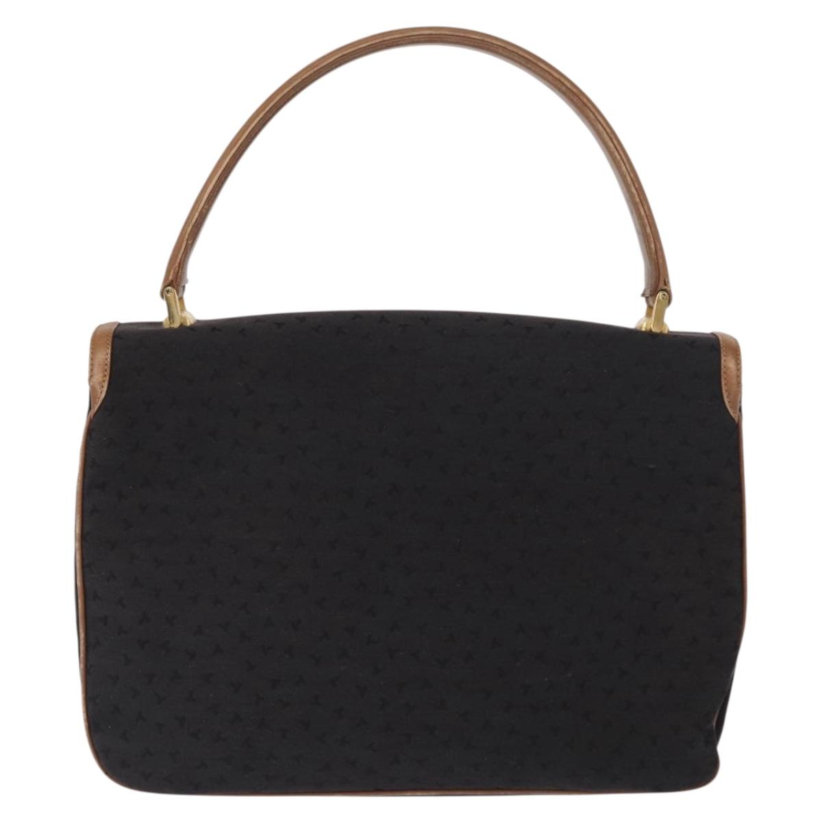 TIFFANY&Co. Hand Bag Canvas Leather Black Gold Auth bs31218