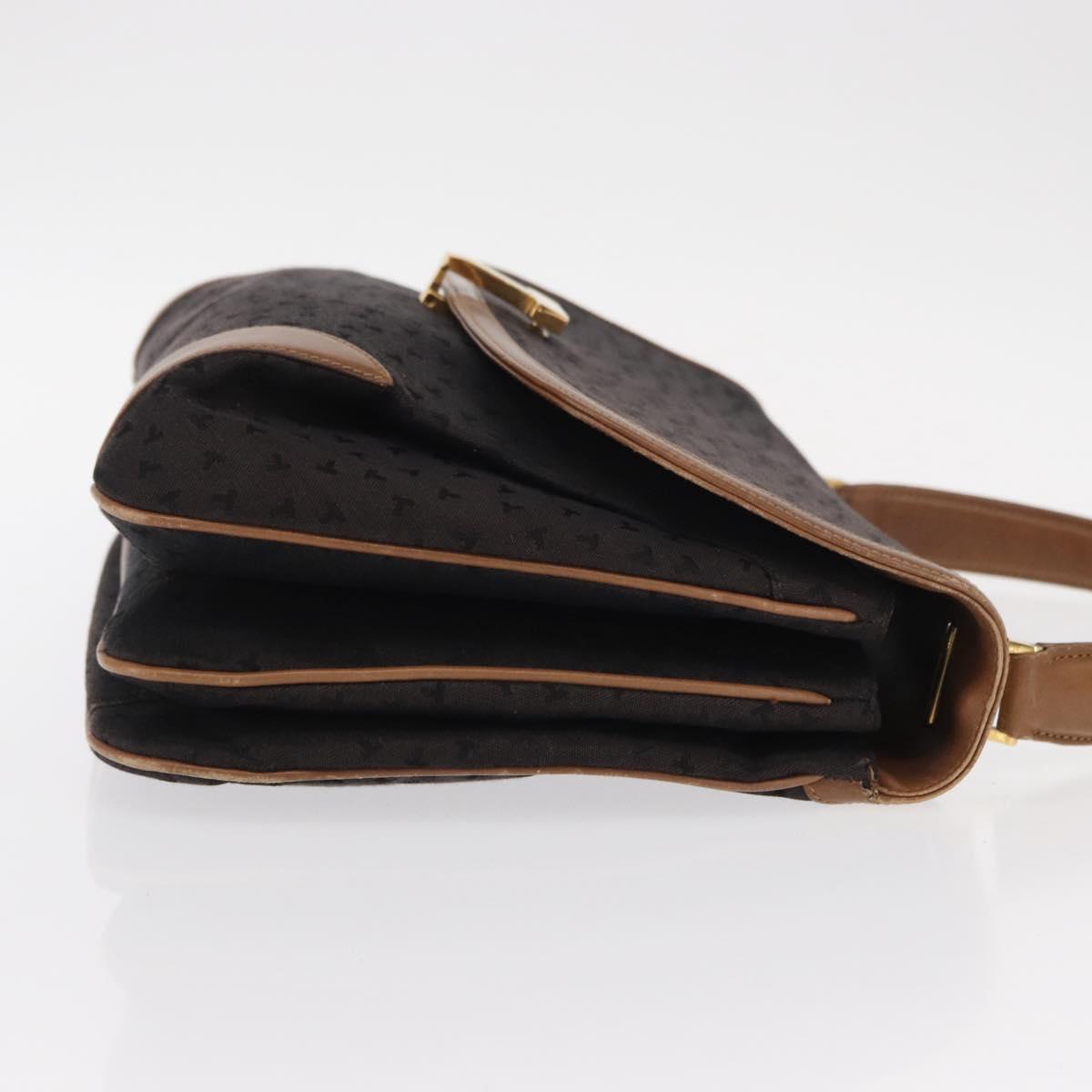 TIFFANY&Co. Hand Bag Canvas Leather Black Gold Auth bs31218