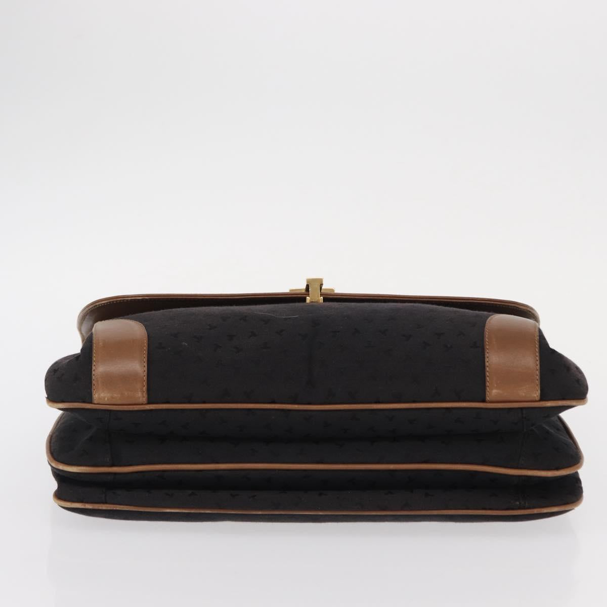 TIFFANY&Co. Hand Bag Canvas Leather Black Gold Auth bs31218