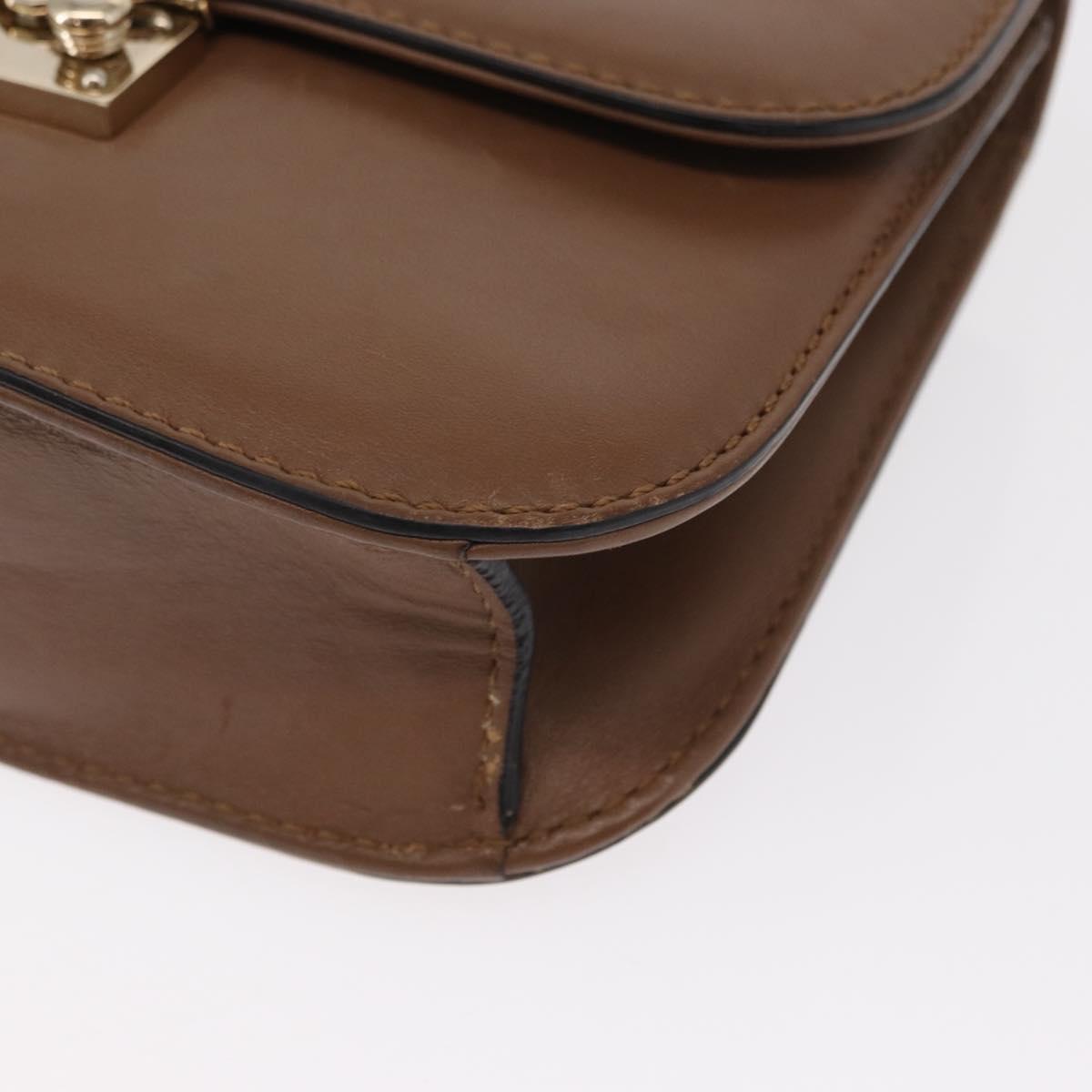 VALENTINO Studs Chain Shoulder Bag Leather Brown Gold Auth bs31220