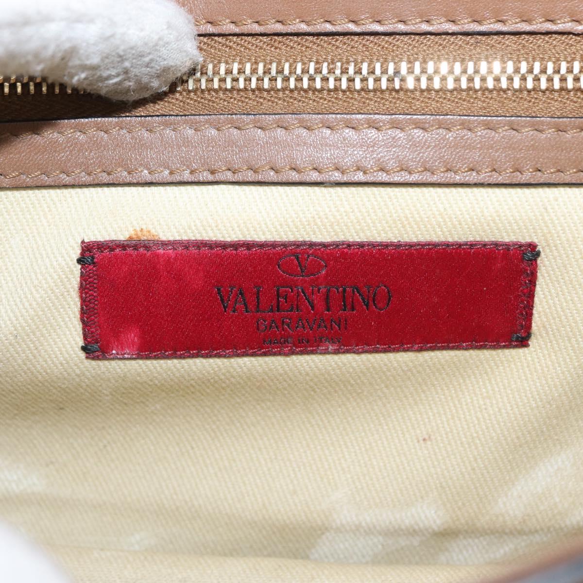 VALENTINO Studs Chain Shoulder Bag Leather Brown Gold Auth bs31220