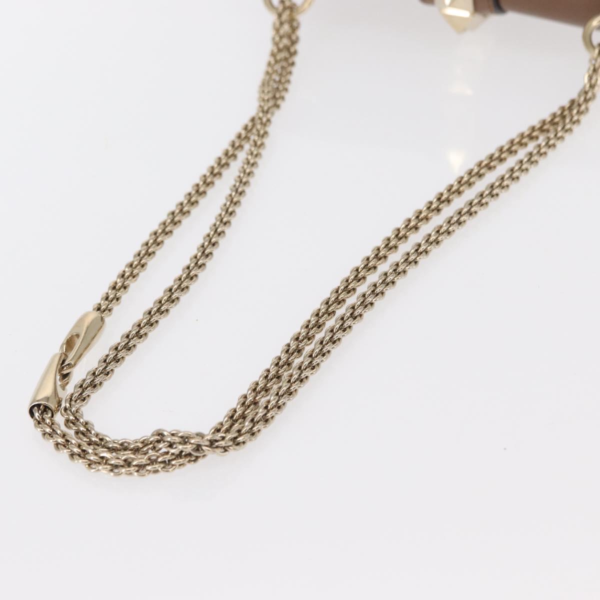 VALENTINO Studs Chain Shoulder Bag Leather Brown Gold Auth bs31220