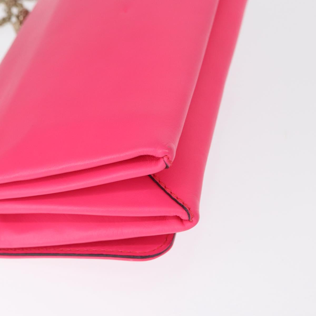 VALENTINO Studs Chain Shoulder Bag Leather Pink Gold Auth bs31221