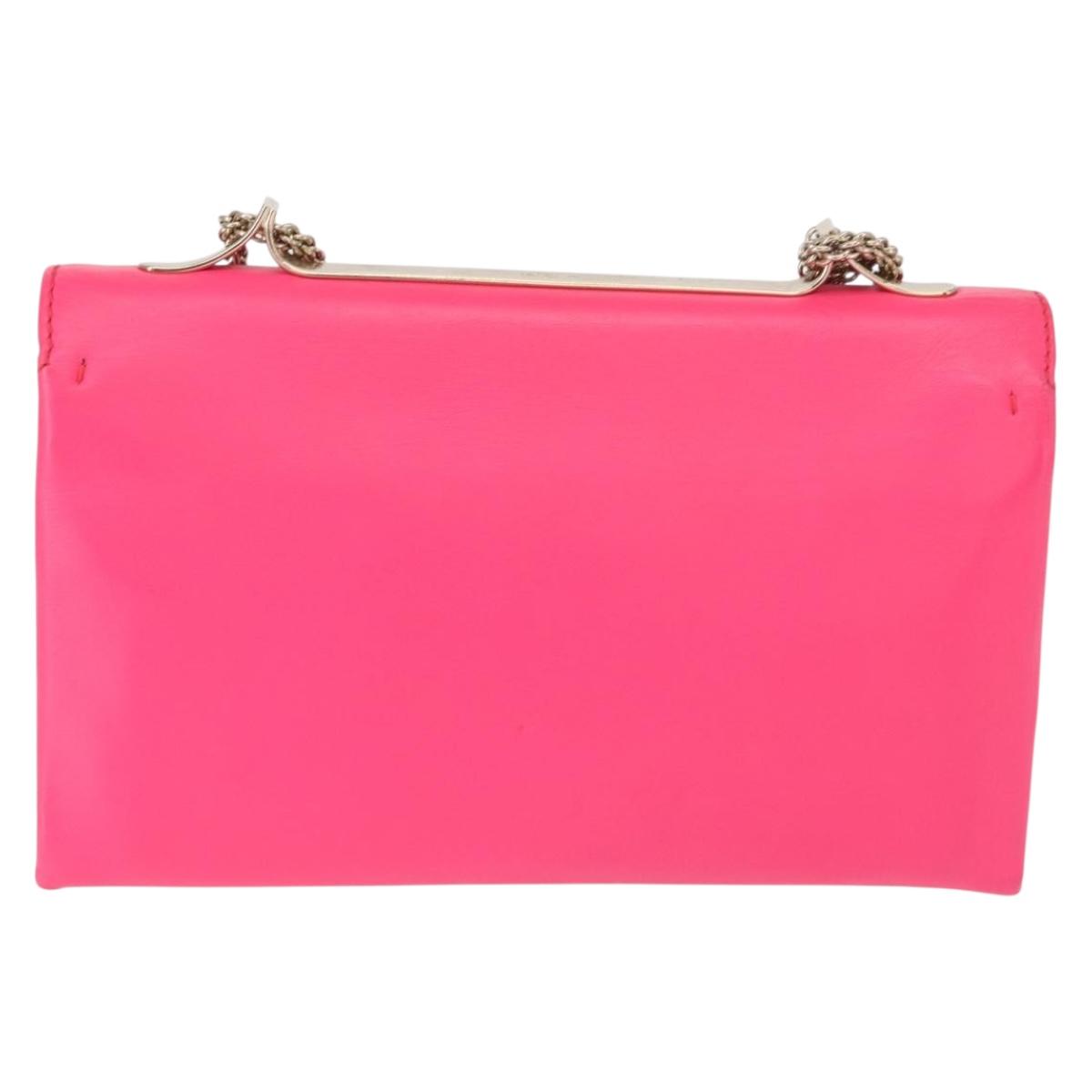 VALENTINO Studs Chain Shoulder Bag Leather Pink Gold Auth bs31221