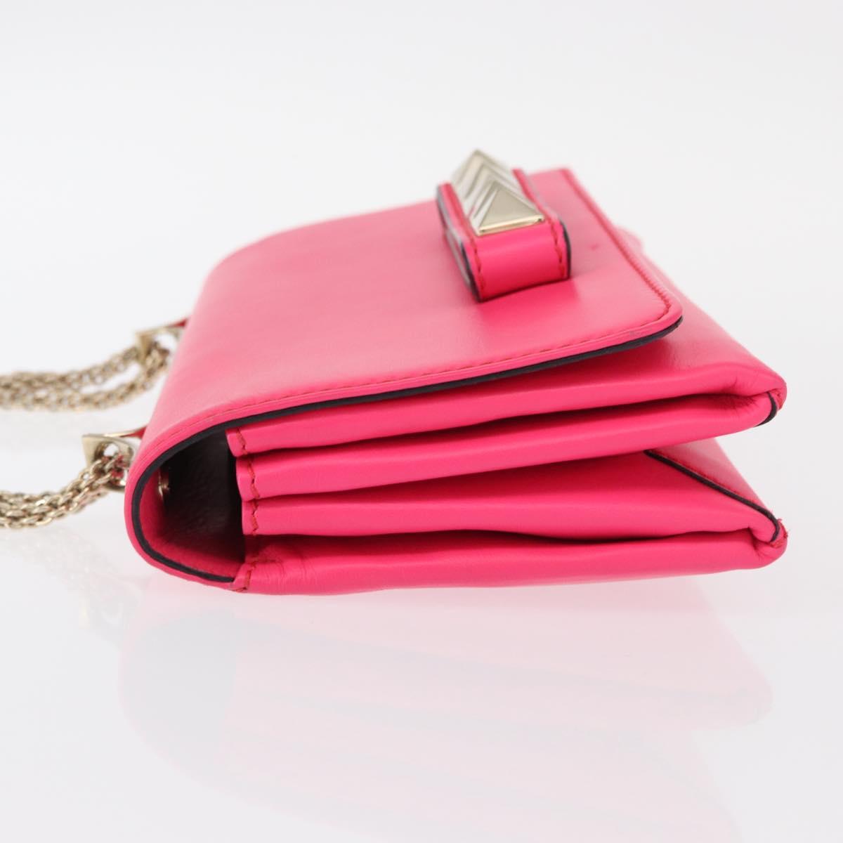 VALENTINO Studs Chain Shoulder Bag Leather Pink Gold Auth bs31221