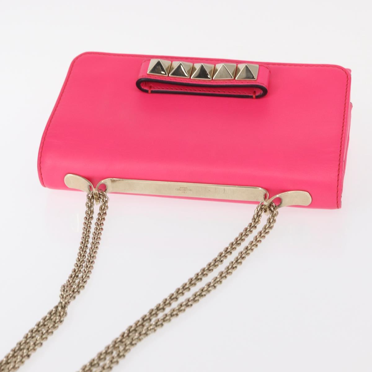 VALENTINO Studs Chain Shoulder Bag Leather Pink Gold Auth bs31221