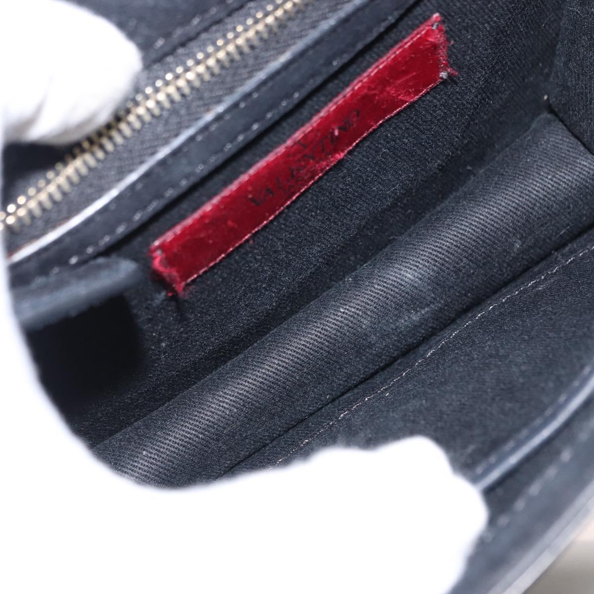 VALENTINO Studs Chain Shoulder Bag Enamel Black Silver Auth bs31222