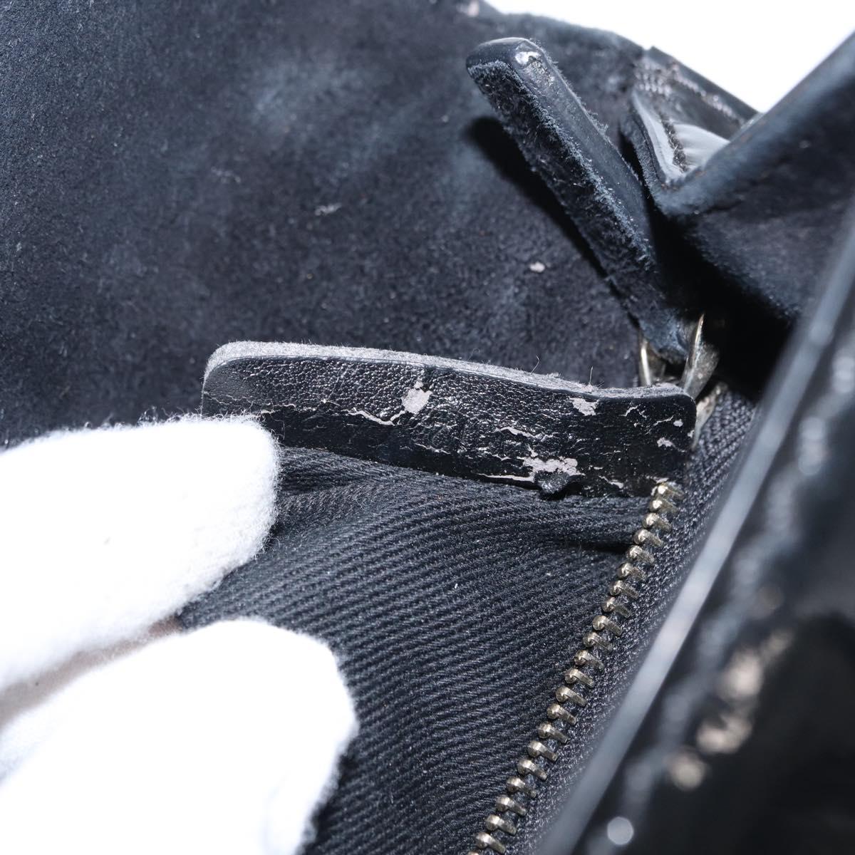 VALENTINO Studs Chain Shoulder Bag Enamel Black Silver Auth bs31222