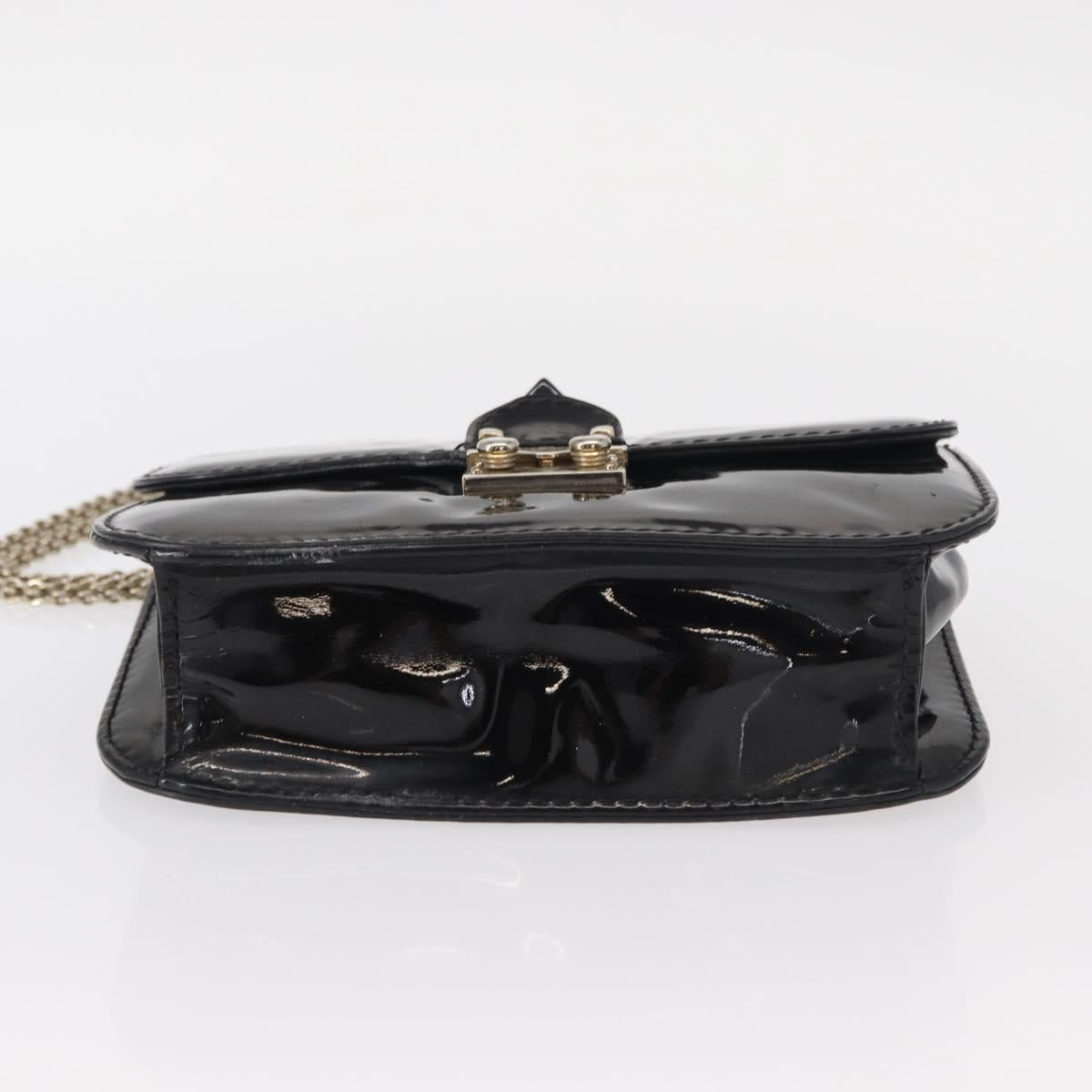 VALENTINO Studs Chain Shoulder Bag Enamel Black Silver Auth bs31222