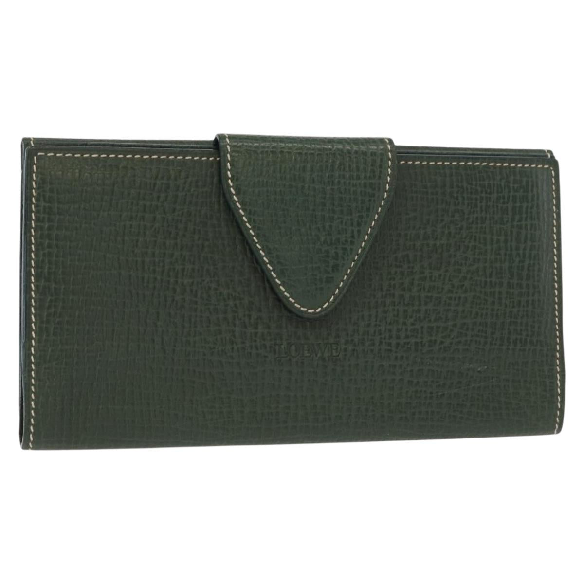 LOEWE Long Wallet Leather Green Auth bs31262