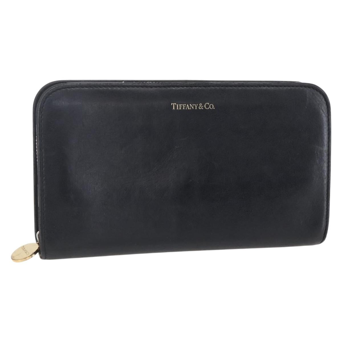 TIFFANY&Co. Long Wallet Leather Black Gold Auth bs31263