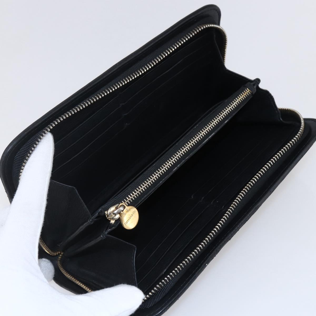 TIFFANY&Co. Long Wallet Leather Black Gold Auth bs31263