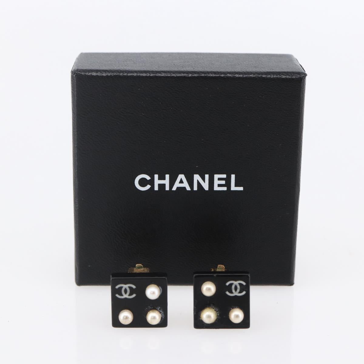 CHANEL Earring metal Black CC Auth bs31265