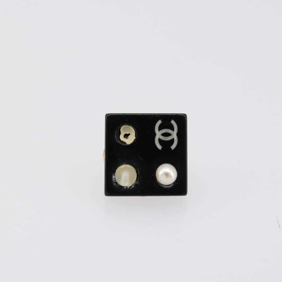 CHANEL Earring metal Black CC Auth bs31265