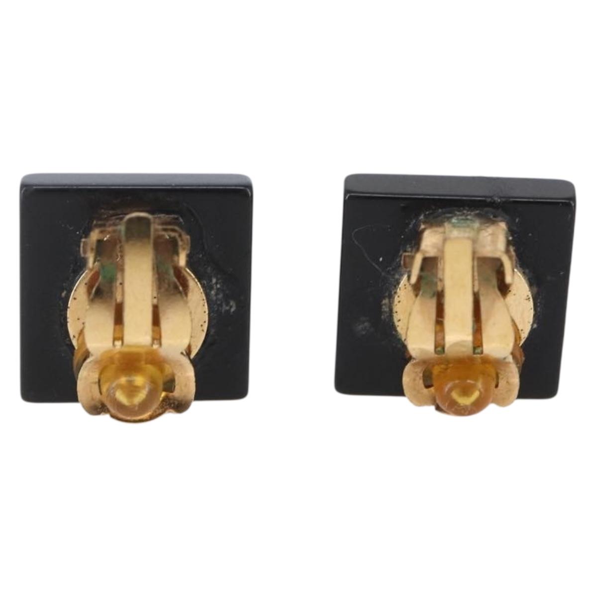 CHANEL Earring metal Black CC Auth bs31265