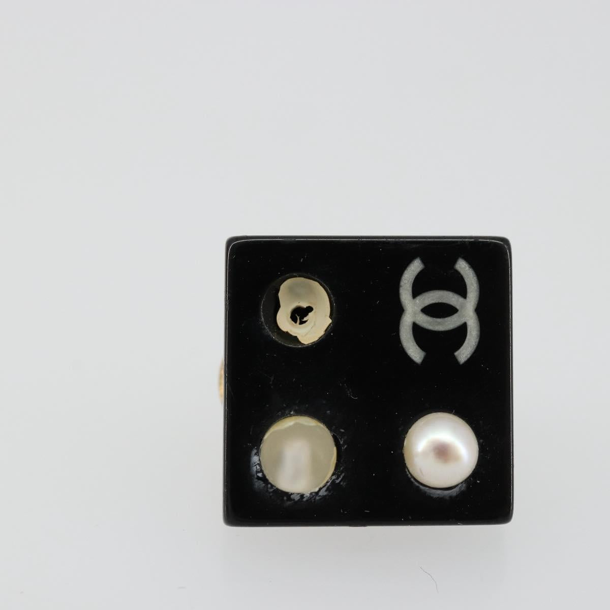 CHANEL Earring metal Black CC Auth bs31265