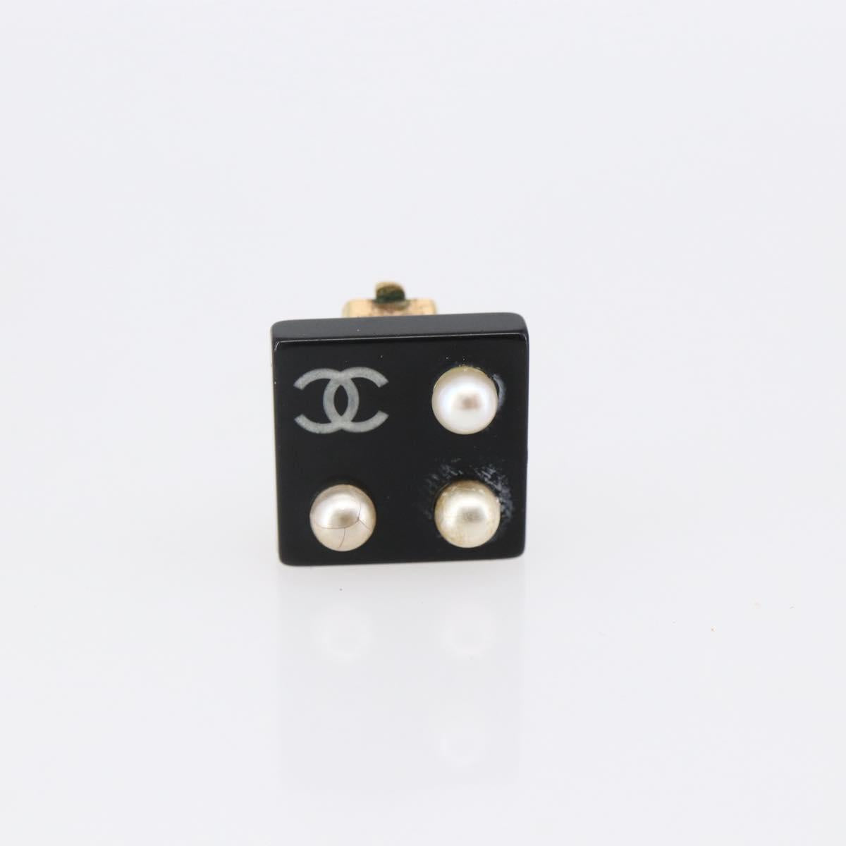 CHANEL Earring metal Black CC Auth bs31265