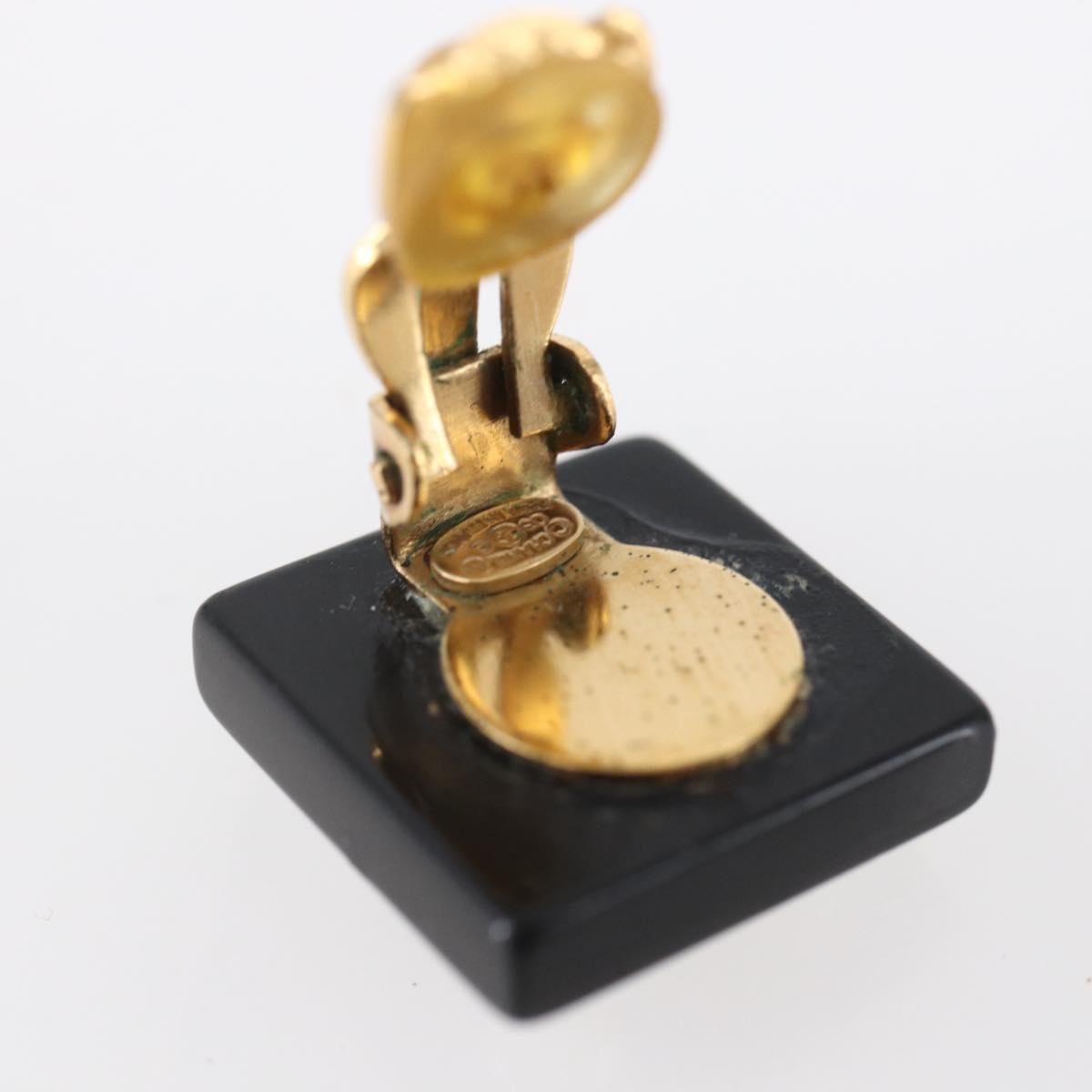 CHANEL Earring metal Black CC Auth bs31265