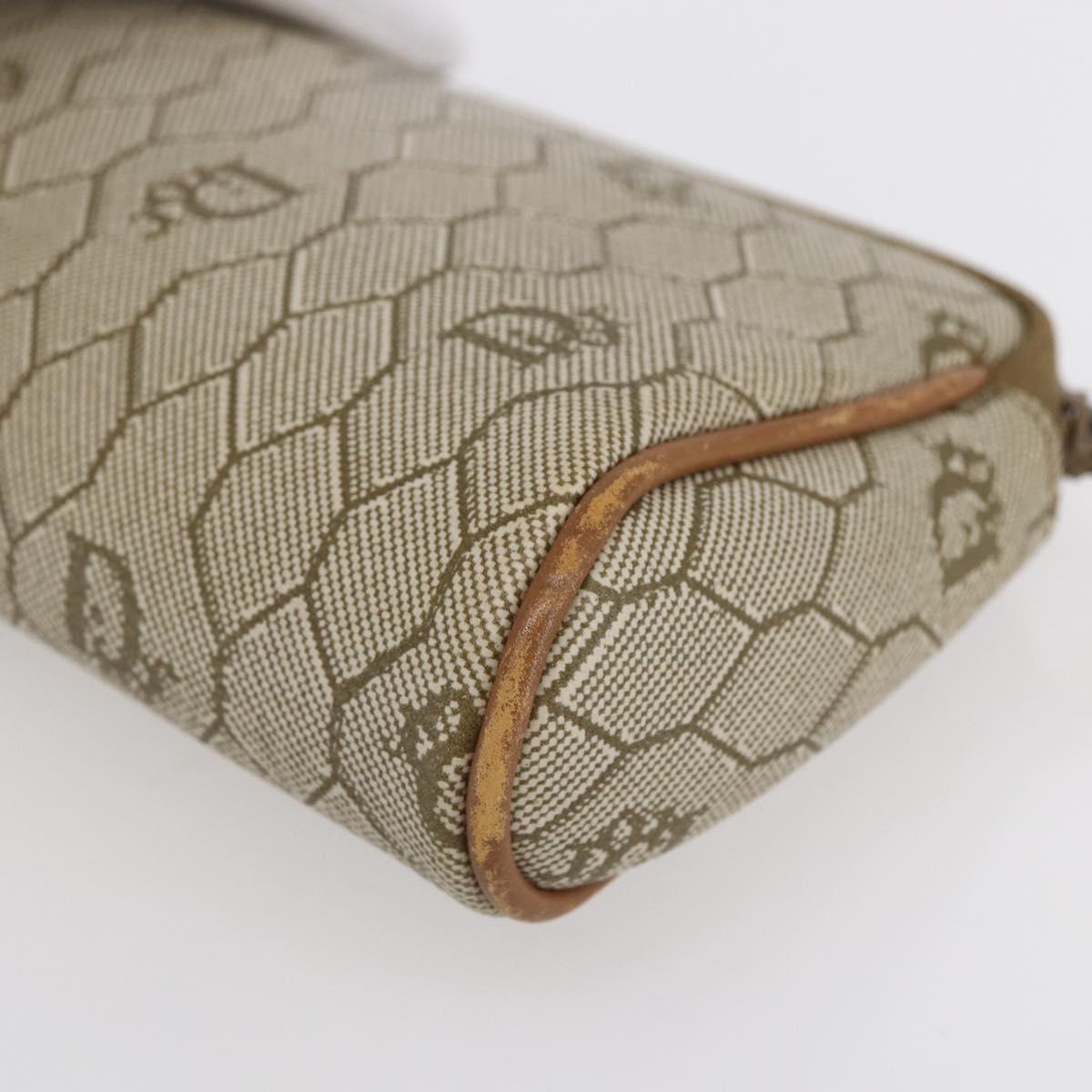 Christian Dior Honeycomb Canvas Pouch PVC Beige Gold Auth bs31266