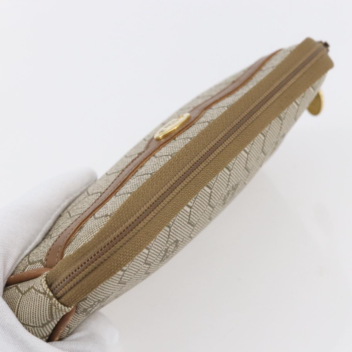 Christian Dior Honeycomb Canvas Pouch PVC Beige Gold Auth bs31266